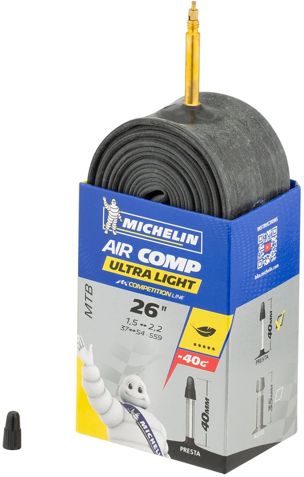 Michelin Chambre à Air C4 Aircomp Ultra-Light VTT Pour 26" 5 Michelin Chambre à Air C4 Aircomp Ultra-Light VTT Pour 26" – Image 3